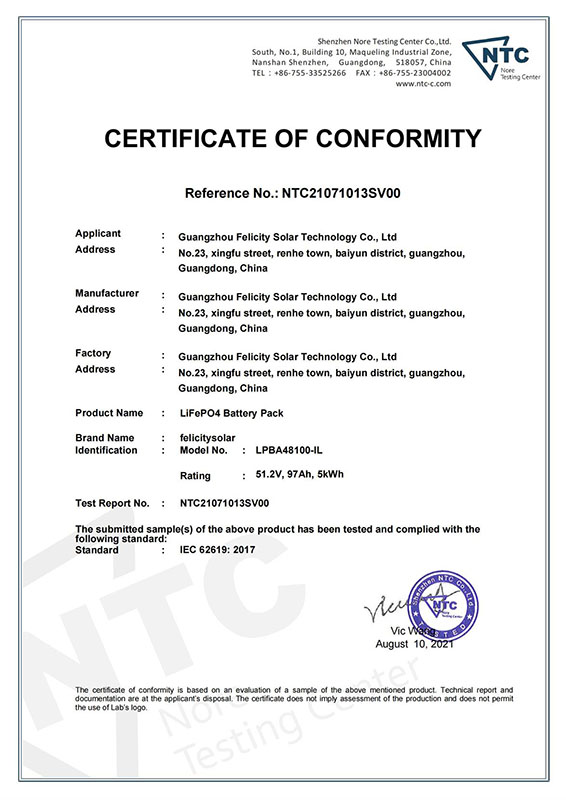 LPBA48100-IL, IEC සහතිකය